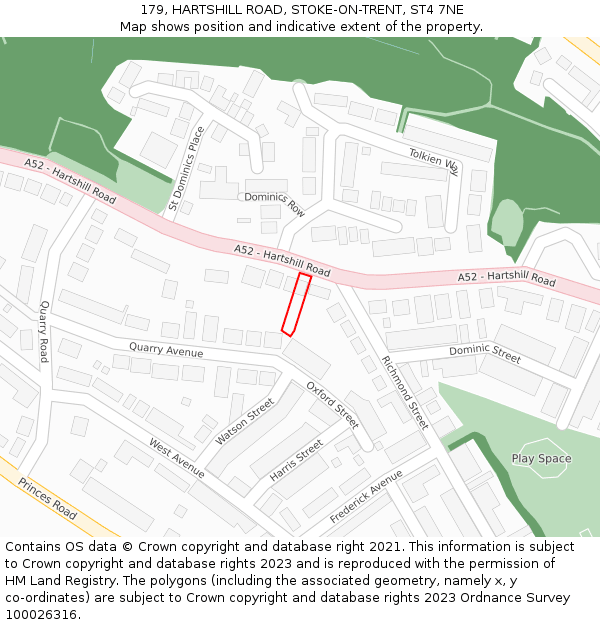 179, HARTSHILL ROAD, STOKE-ON-TRENT, ST4 7NE: Location map and indicative extent of plot