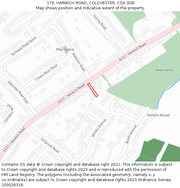 179, HARWICH ROAD, COLCHESTER, CO4 3DB: Location map and indicative extent of plot