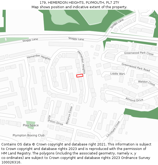 179, HEMERDON HEIGHTS, PLYMOUTH, PL7 2TY: Location map and indicative extent of plot