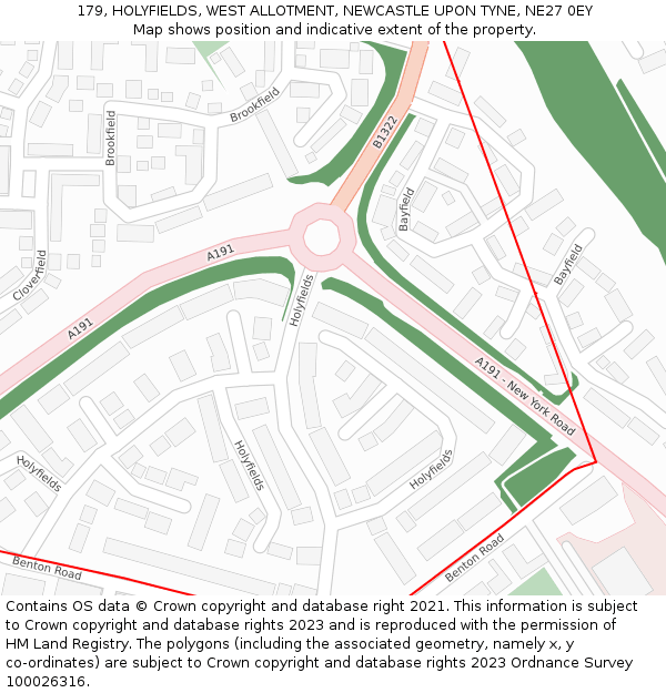 179, HOLYFIELDS, WEST ALLOTMENT, NEWCASTLE UPON TYNE, NE27 0EY: Location map and indicative extent of plot