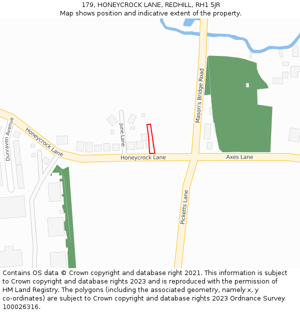 179, HONEYCROCK LANE, REDHILL, RH1 5JR: Location map and indicative extent of plot