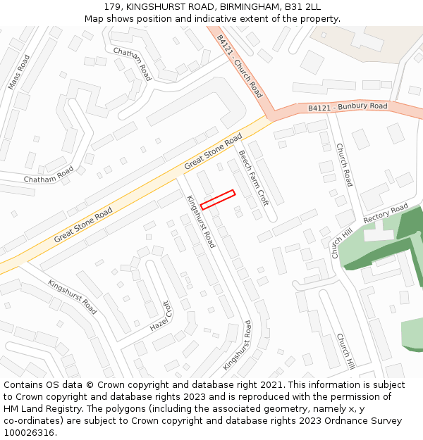 179, KINGSHURST ROAD, BIRMINGHAM, B31 2LL: Location map and indicative extent of plot