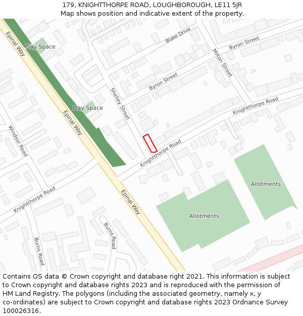 179, KNIGHTTHORPE ROAD, LOUGHBOROUGH, LE11 5JR: Location map and indicative extent of plot