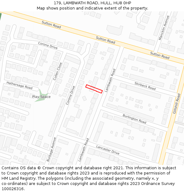 179, LAMBWATH ROAD, HULL, HU8 0HP: Location map and indicative extent of plot