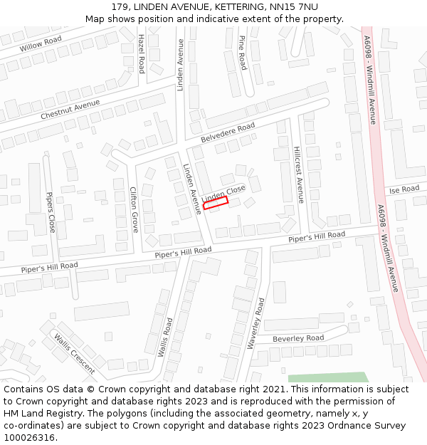 179, LINDEN AVENUE, KETTERING, NN15 7NU: Location map and indicative extent of plot