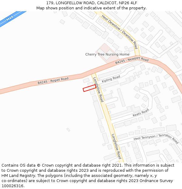 179, LONGFELLOW ROAD, CALDICOT, NP26 4LF: Location map and indicative extent of plot