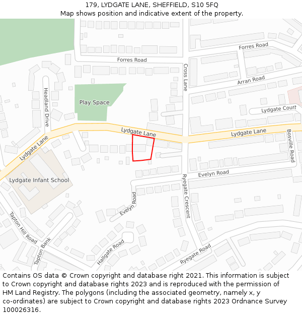 179, LYDGATE LANE, SHEFFIELD, S10 5FQ: Location map and indicative extent of plot