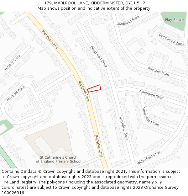 179, MARLPOOL LANE, KIDDERMINSTER, DY11 5HP: Location map and indicative extent of plot