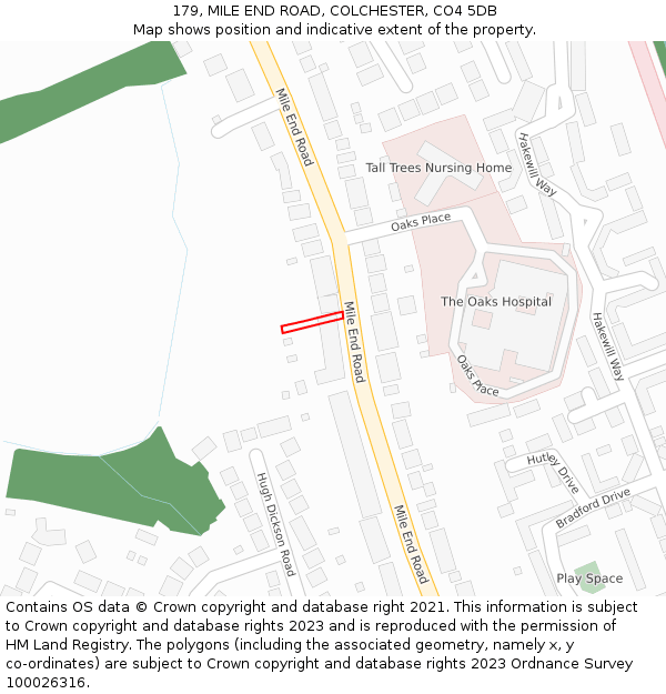 179, MILE END ROAD, COLCHESTER, CO4 5DB: Location map and indicative extent of plot