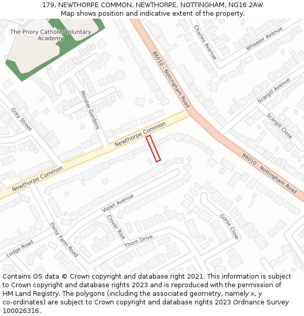 179, NEWTHORPE COMMON, NEWTHORPE, NOTTINGHAM, NG16 2AW: Location map and indicative extent of plot