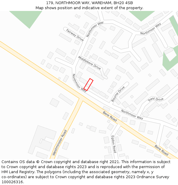 179, NORTHMOOR WAY, WAREHAM, BH20 4SB: Location map and indicative extent of plot