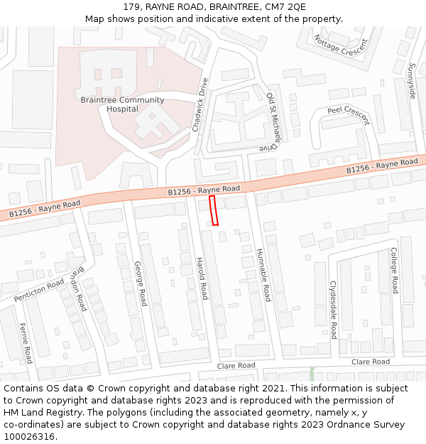 179, RAYNE ROAD, BRAINTREE, CM7 2QE: Location map and indicative extent of plot