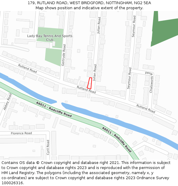 179, RUTLAND ROAD, WEST BRIDGFORD, NOTTINGHAM, NG2 5EA: Location map and indicative extent of plot