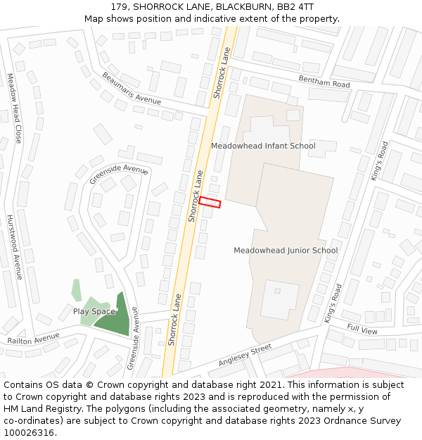 179, SHORROCK LANE, BLACKBURN, BB2 4TT: Location map and indicative extent of plot