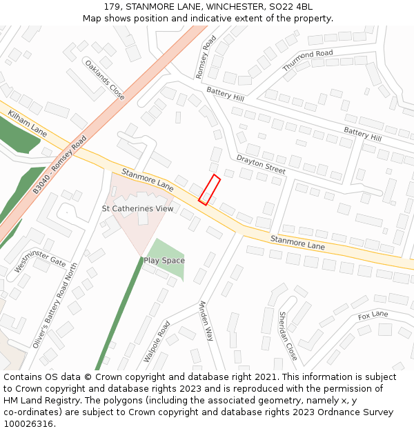 179, STANMORE LANE, WINCHESTER, SO22 4BL: Location map and indicative extent of plot