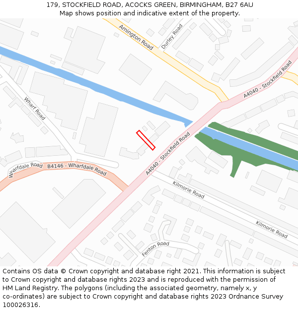 179, STOCKFIELD ROAD, ACOCKS GREEN, BIRMINGHAM, B27 6AU: Location map and indicative extent of plot