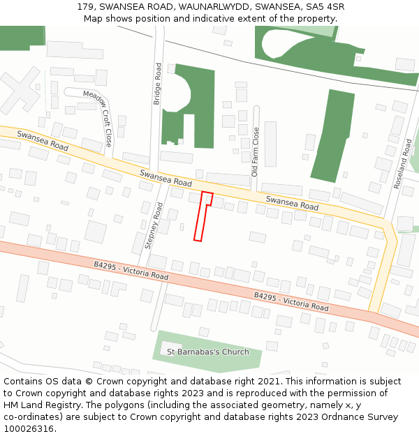179, SWANSEA ROAD, WAUNARLWYDD, SWANSEA, SA5 4SR: Location map and indicative extent of plot