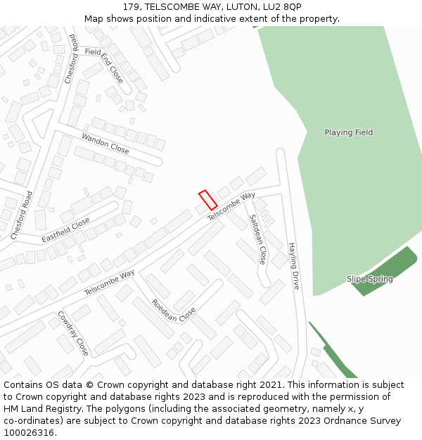 179, TELSCOMBE WAY, LUTON, LU2 8QP: Location map and indicative extent of plot