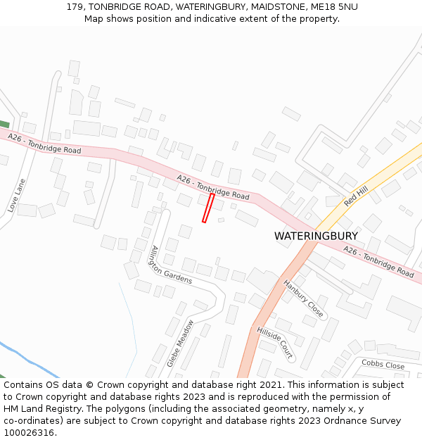 179, TONBRIDGE ROAD, WATERINGBURY, MAIDSTONE, ME18 5NU: Location map and indicative extent of plot