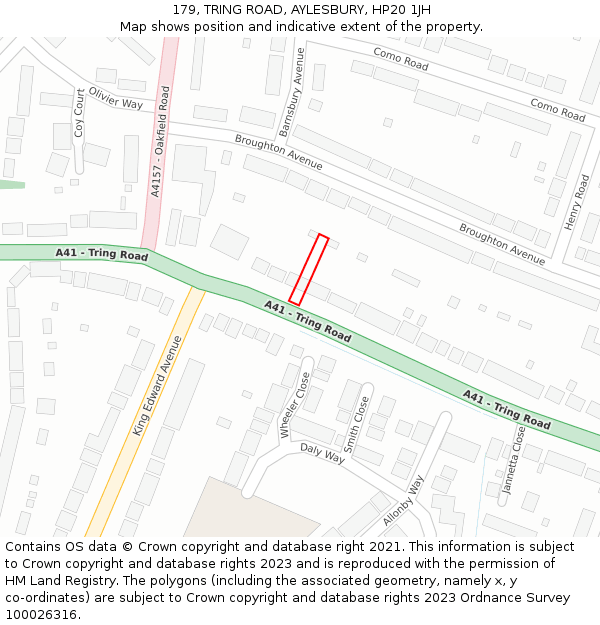 179, TRING ROAD, AYLESBURY, HP20 1JH: Location map and indicative extent of plot