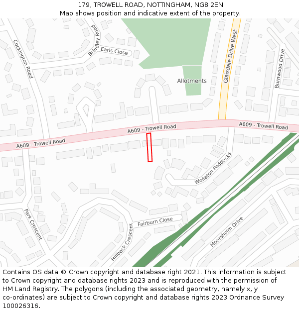 179, TROWELL ROAD, NOTTINGHAM, NG8 2EN: Location map and indicative extent of plot