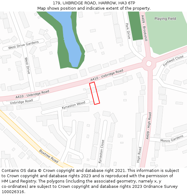 179, UXBRIDGE ROAD, HARROW, HA3 6TP: Location map and indicative extent of plot