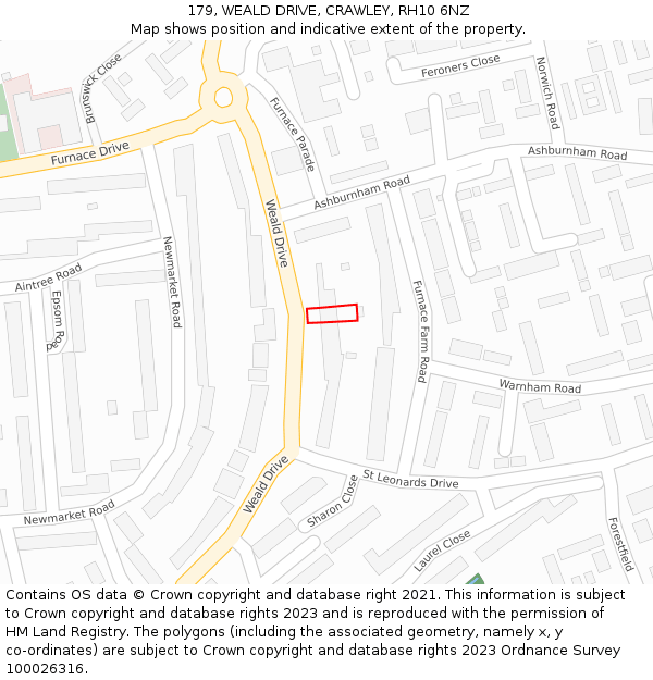 179, WEALD DRIVE, CRAWLEY, RH10 6NZ: Location map and indicative extent of plot