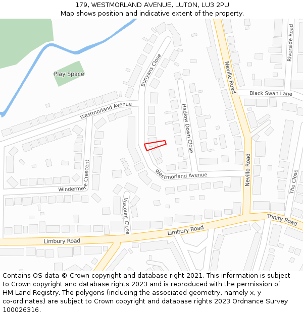 179, WESTMORLAND AVENUE, LUTON, LU3 2PU: Location map and indicative extent of plot