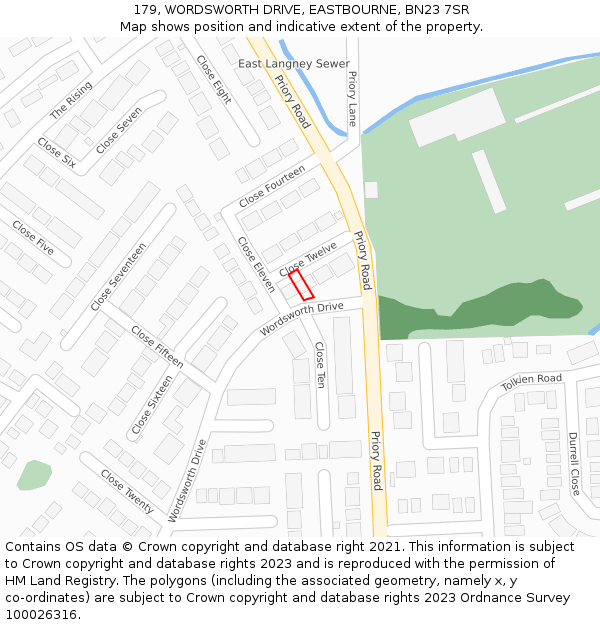 179, WORDSWORTH DRIVE, EASTBOURNE, BN23 7SR: Location map and indicative extent of plot