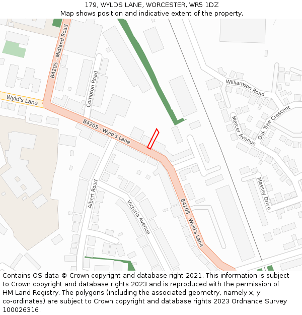 179, WYLDS LANE, WORCESTER, WR5 1DZ: Location map and indicative extent of plot