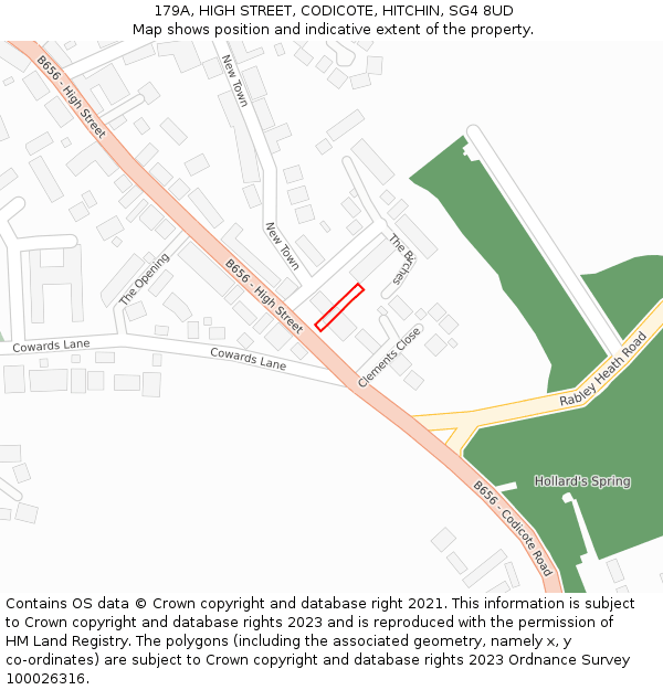 179A, HIGH STREET, CODICOTE, HITCHIN, SG4 8UD: Location map and indicative extent of plot