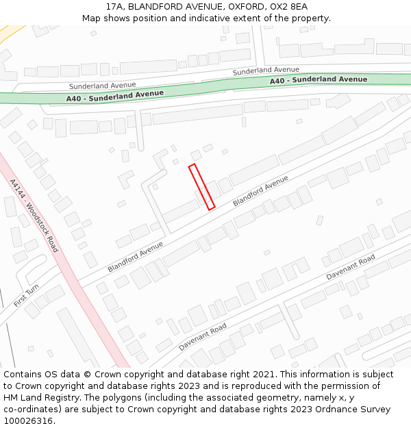 17A, BLANDFORD AVENUE, OXFORD, OX2 8EA: Location map and indicative extent of plot