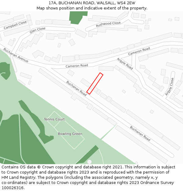 17A, BUCHANAN ROAD, WALSALL, WS4 2EW: Location map and indicative extent of plot