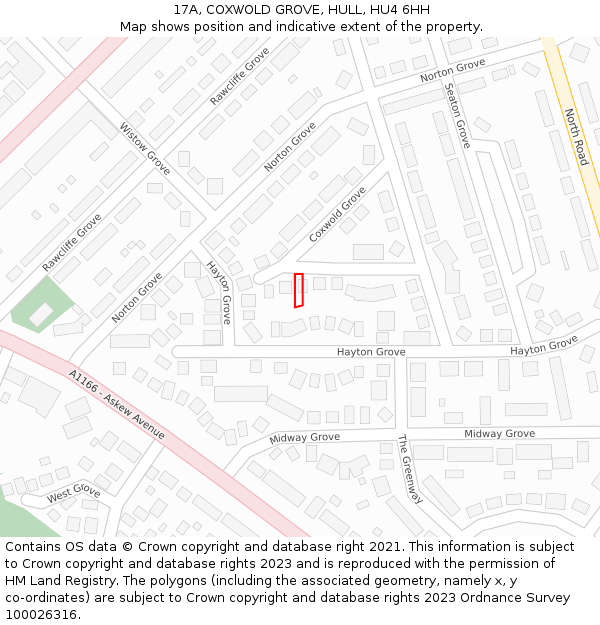 17A, COXWOLD GROVE, HULL, HU4 6HH: Location map and indicative extent of plot