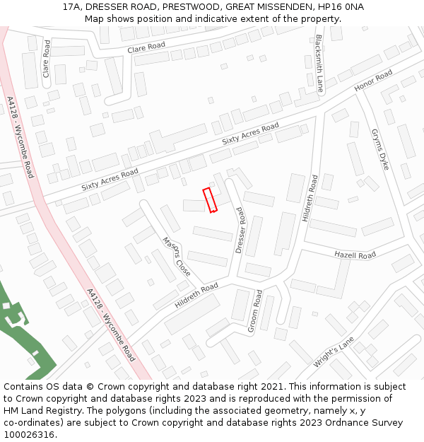 17A, DRESSER ROAD, PRESTWOOD, GREAT MISSENDEN, HP16 0NA: Location map and indicative extent of plot