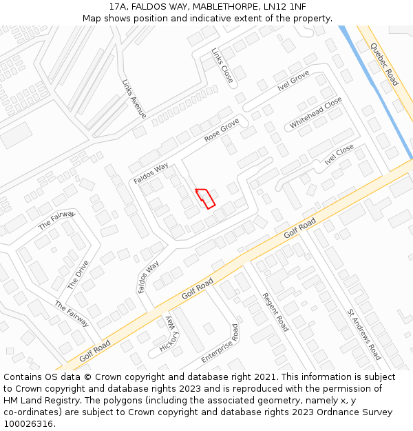 17A, FALDOS WAY, MABLETHORPE, LN12 1NF: Location map and indicative extent of plot