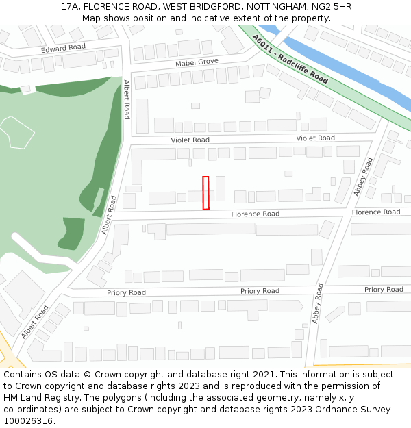 17A, FLORENCE ROAD, WEST BRIDGFORD, NOTTINGHAM, NG2 5HR: Location map and indicative extent of plot