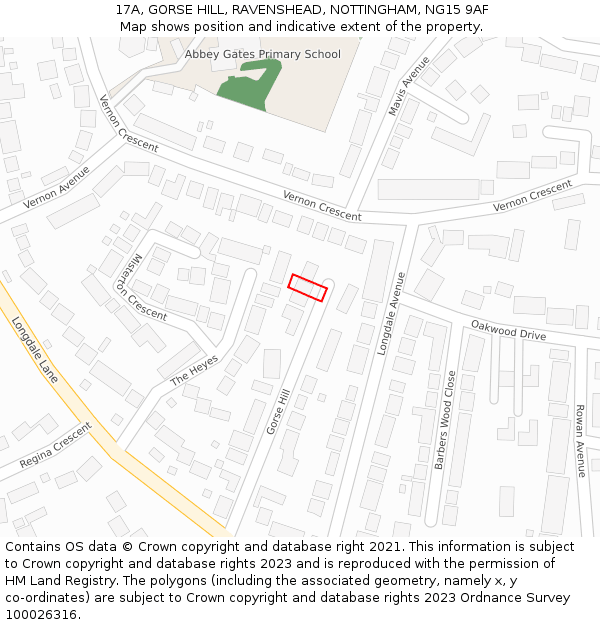 17A, GORSE HILL, RAVENSHEAD, NOTTINGHAM, NG15 9AF: Location map and indicative extent of plot