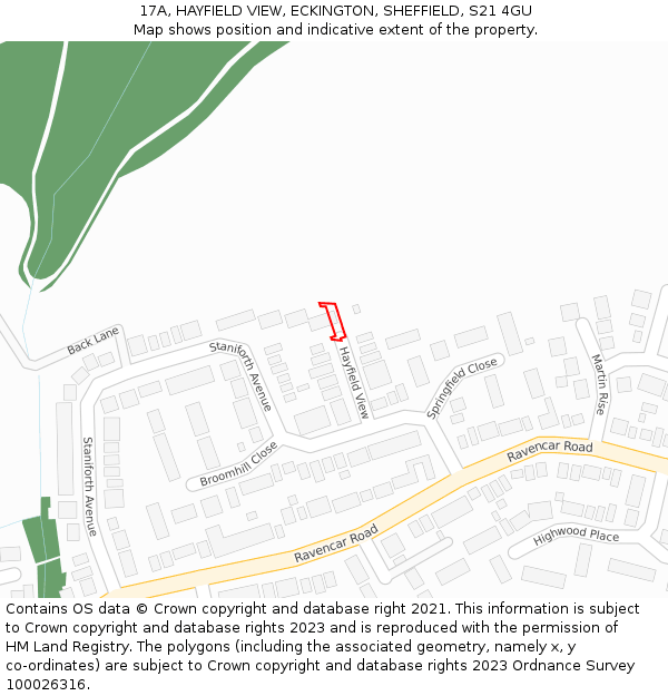 17A, HAYFIELD VIEW, ECKINGTON, SHEFFIELD, S21 4GU: Location map and indicative extent of plot
