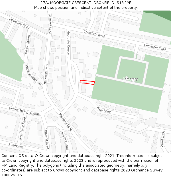 17A, MOORGATE CRESCENT, DRONFIELD, S18 1YF: Location map and indicative extent of plot