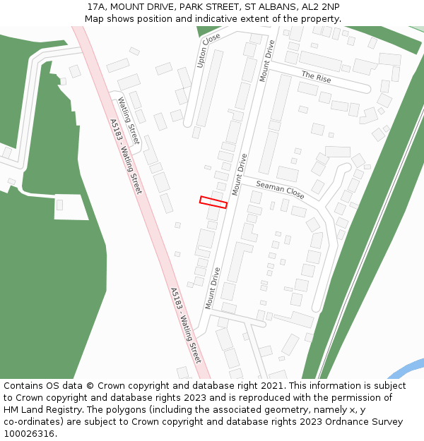 17A, MOUNT DRIVE, PARK STREET, ST ALBANS, AL2 2NP: Location map and indicative extent of plot