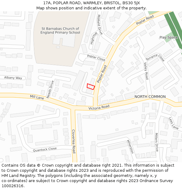 17A, POPLAR ROAD, WARMLEY, BRISTOL, BS30 5JX: Location map and indicative extent of plot