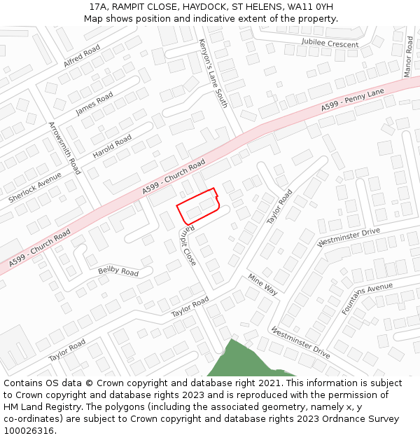 17A, RAMPIT CLOSE, HAYDOCK, ST HELENS, WA11 0YH: Location map and indicative extent of plot