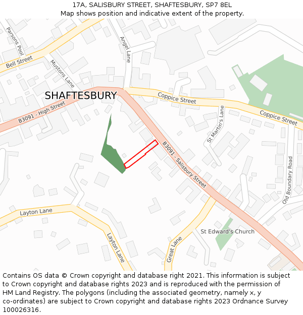 17A, SALISBURY STREET, SHAFTESBURY, SP7 8EL: Location map and indicative extent of plot