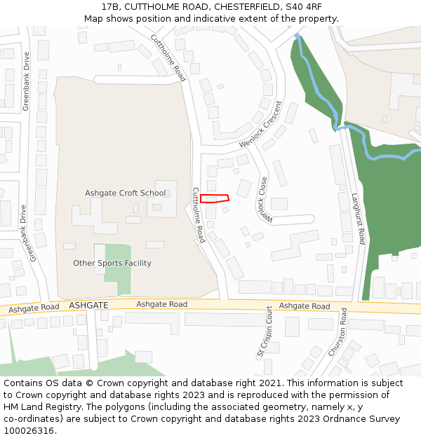 17B, CUTTHOLME ROAD, CHESTERFIELD, S40 4RF: Location map and indicative extent of plot