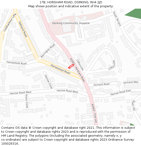 17B, HORSHAM ROAD, DORKING, RH4 2JD: Location map and indicative extent of plot