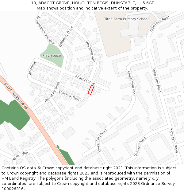 18, ABACOT GROVE, HOUGHTON REGIS, DUNSTABLE, LU5 6GE: Location map and indicative extent of plot