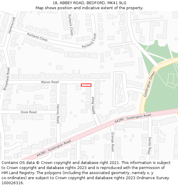 18, ABBEY ROAD, BEDFORD, MK41 9LG: Location map and indicative extent of plot