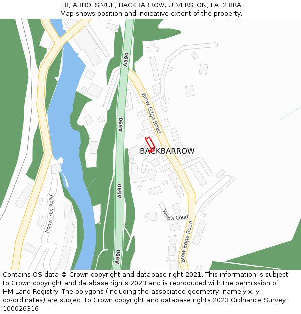 18, ABBOTS VUE, BACKBARROW, ULVERSTON, LA12 8RA: Location map and indicative extent of plot