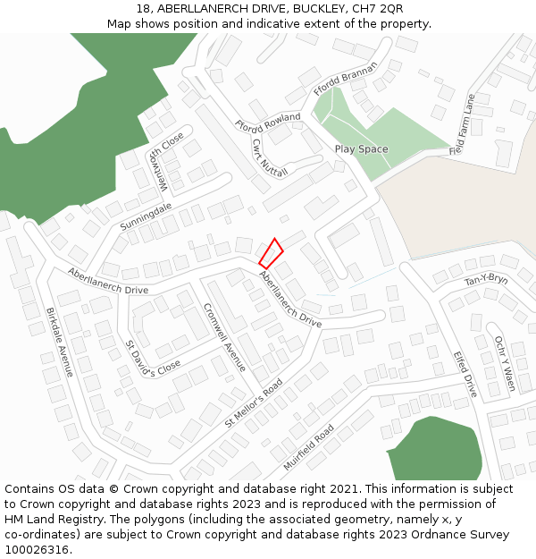 18, ABERLLANERCH DRIVE, BUCKLEY, CH7 2QR: Location map and indicative extent of plot